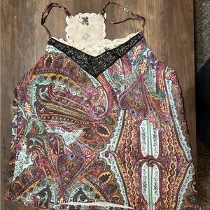 BKE Multicolor Paisley Camisole with Lace Trim